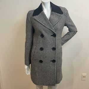J. CREW Black & White Wool Blend Houndstooth Mid-Length Pea Coat